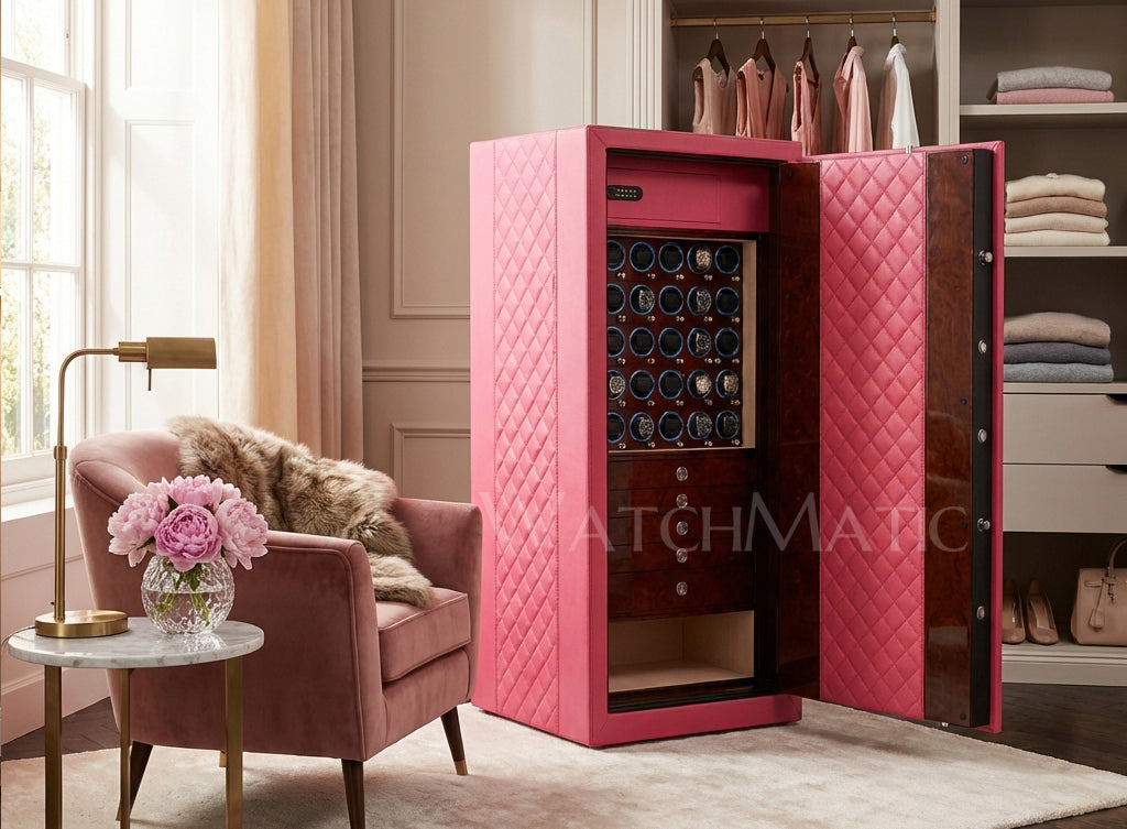 Discover the best watch safe for female collectors. Watch Matic LLC offers top 4 female watch safes in Tiffany Blue, Pink & White with free shipping.