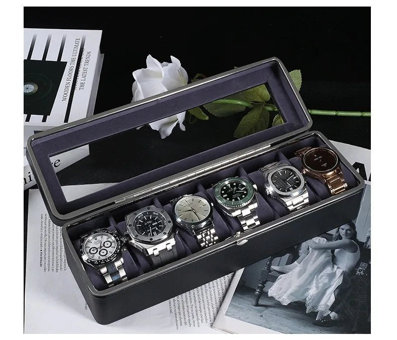 WATCHMATIC 6 - Slot Leather Watch Box 14:173carbon fiber pattern - WatchMatic