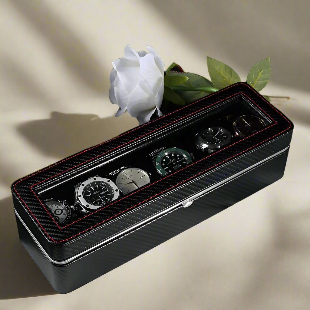 WATCHMATIC 6 - Slot Leather Watch Box 14:173carbon fiber pattern - WatchMatic