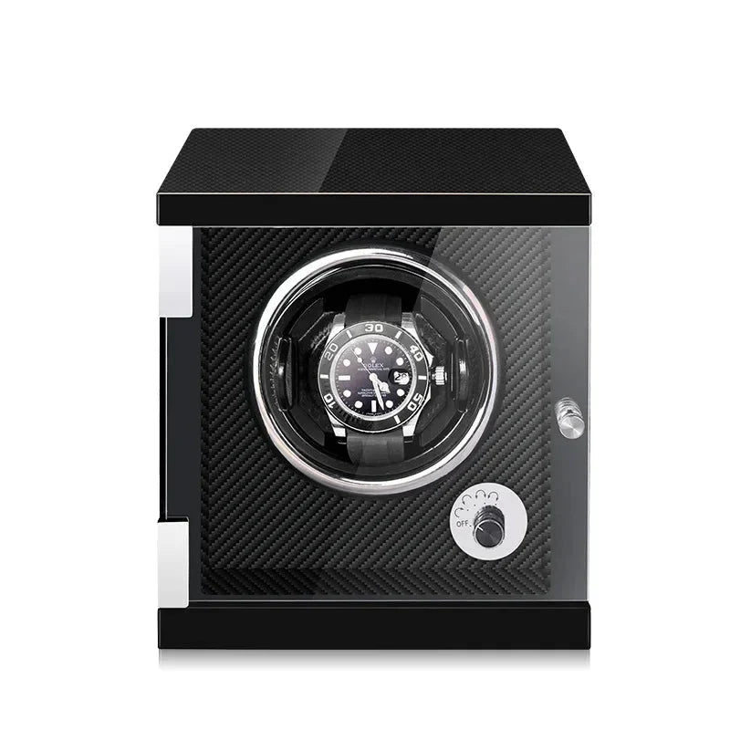 WATCHMATIC Bruno Carbon Fiber Luxury Watch Winder - 6 Slot Vertical Type D;14:1506 epitopes black paint + Carbon Fiber + open cover stop + LED light - WatchMatic