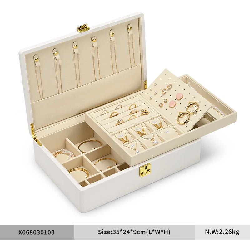 WATCHMATIC Lockable Jewelry Box 14:173Double Beige L - WatchMatic