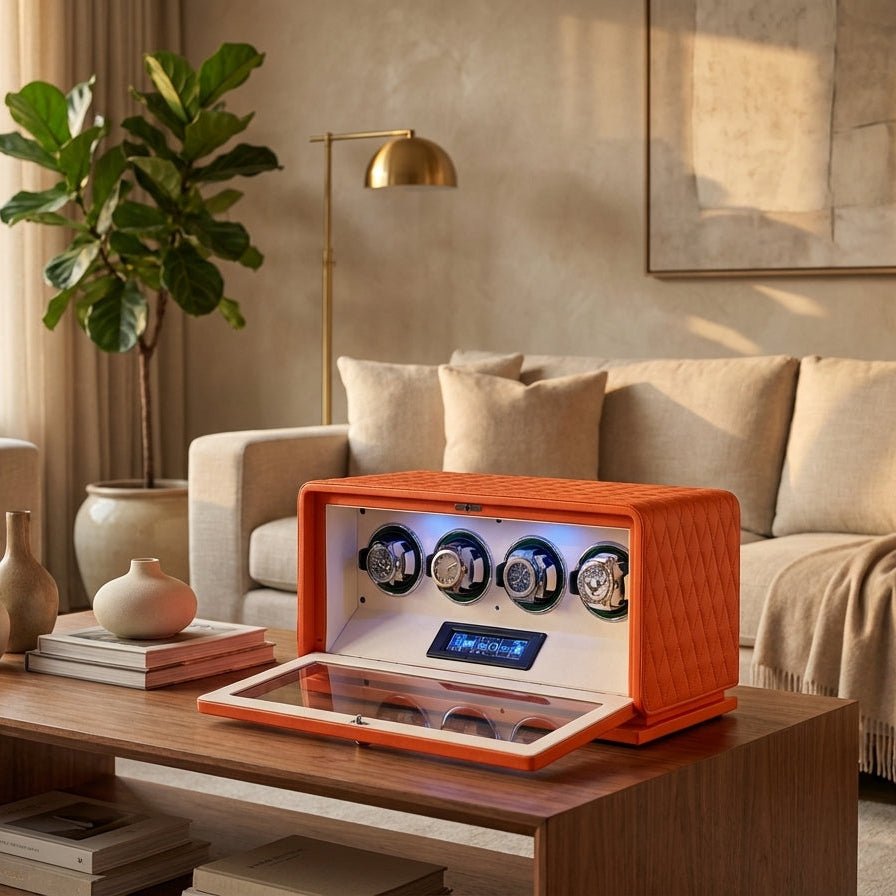 WATCHMATIC Vento Luxury Quad Watch Winder 14:100013777Orange 4 Slots - WatchMatic