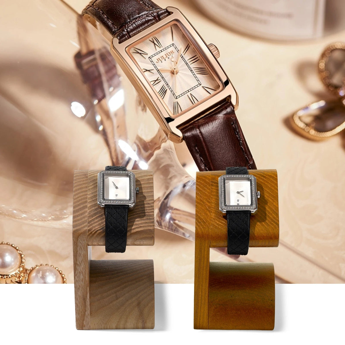 WATCHMATIC Wooden Watch Display Stand 14:29Dark Color - WatchMatic
