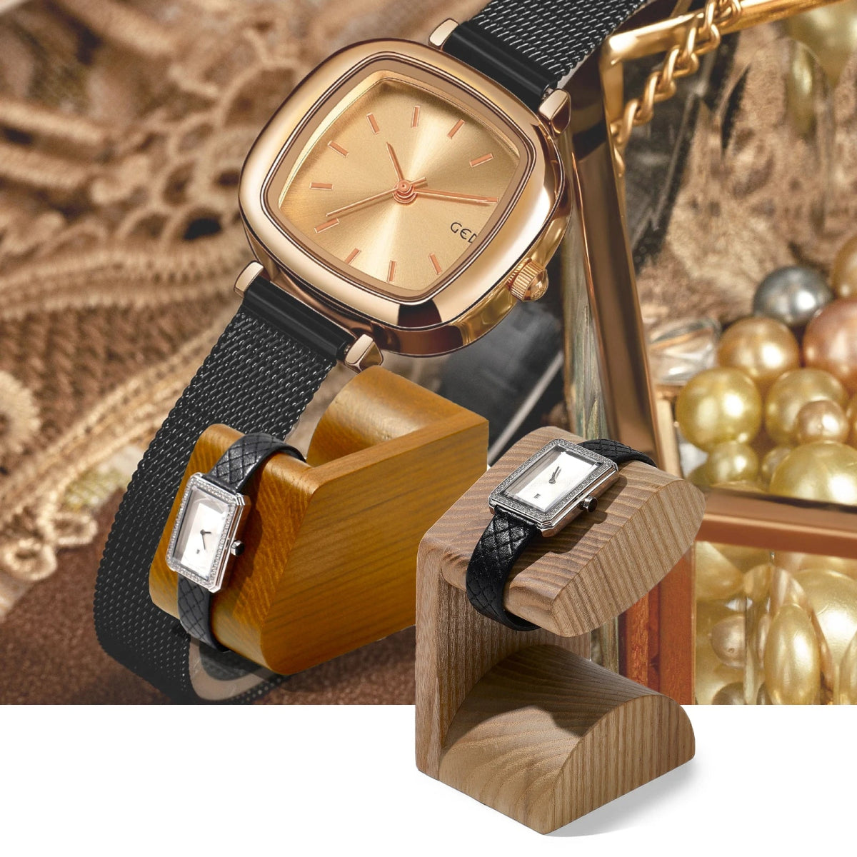 WATCHMATIC Wooden Watch Display Stand 14:29Dark Color - WatchMatic
