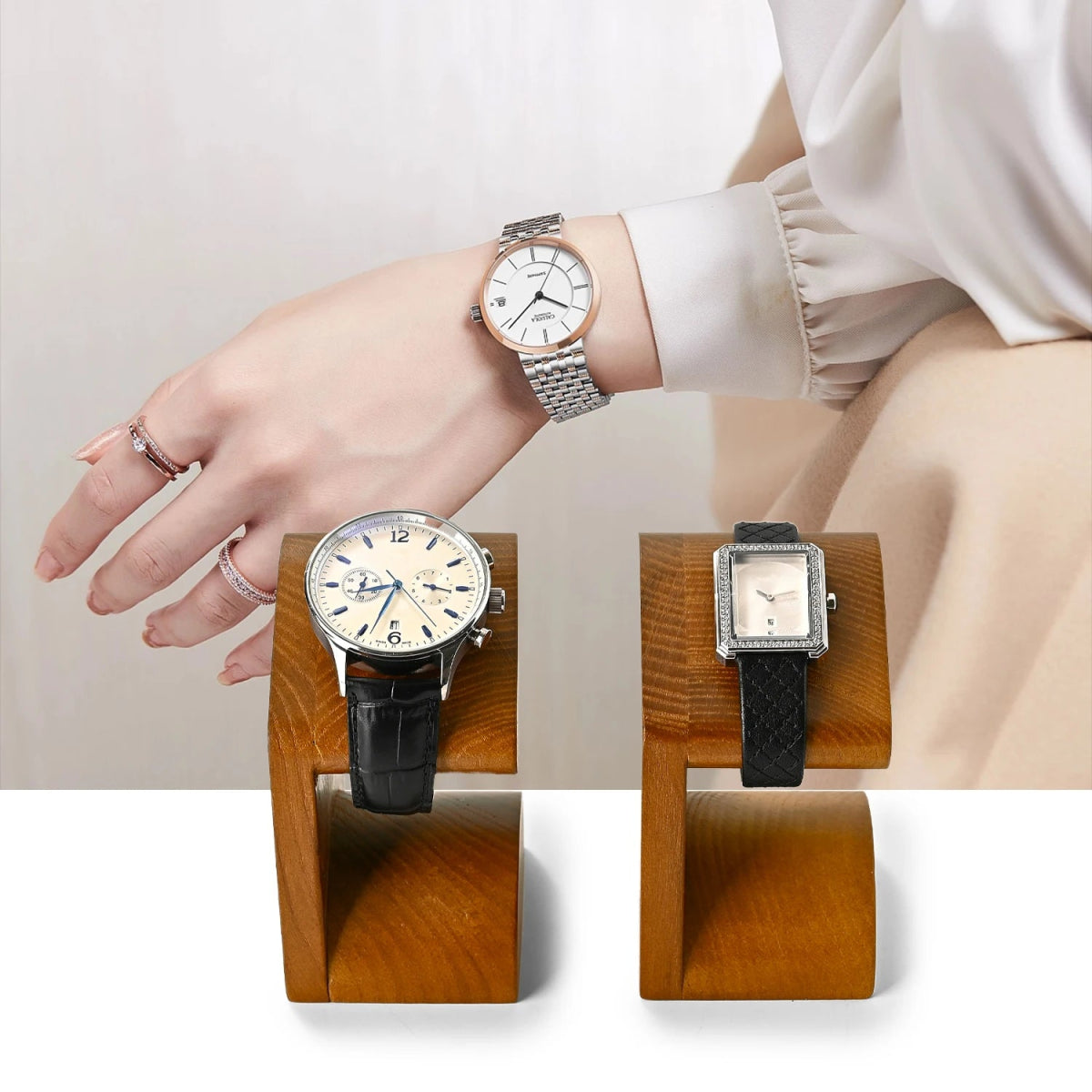 WATCHMATIC Wooden Watch Display Stand 14:29Dark Color - WatchMatic