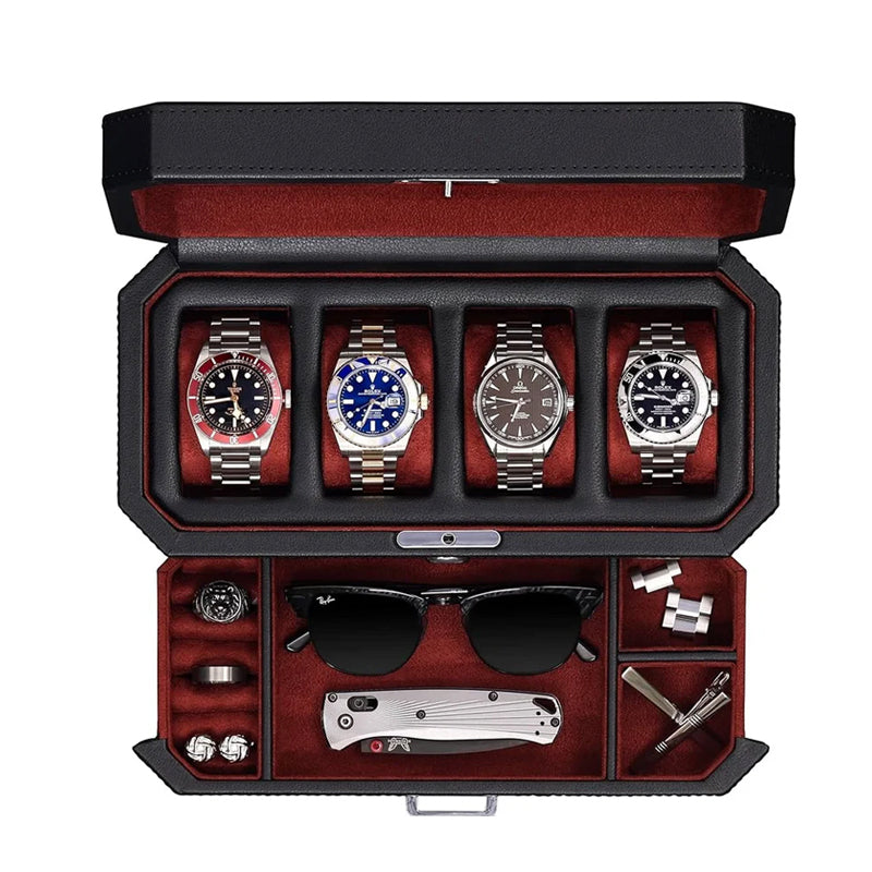 Nesto Luxury Leather 4-Watch Box