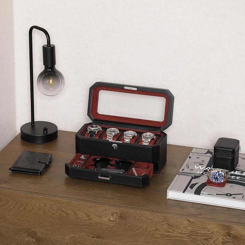 Nesto Luxury Leather 4-Watch Box