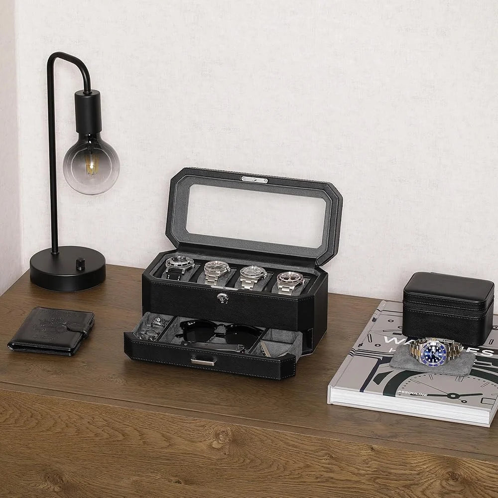 Nesto Luxury Leather 4-Watch Box