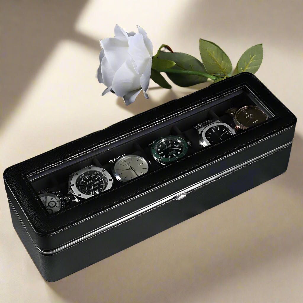WATCHMATIC 6 - Slot Leather Watch Box 14:193Black lychee pattern - WatchMatic